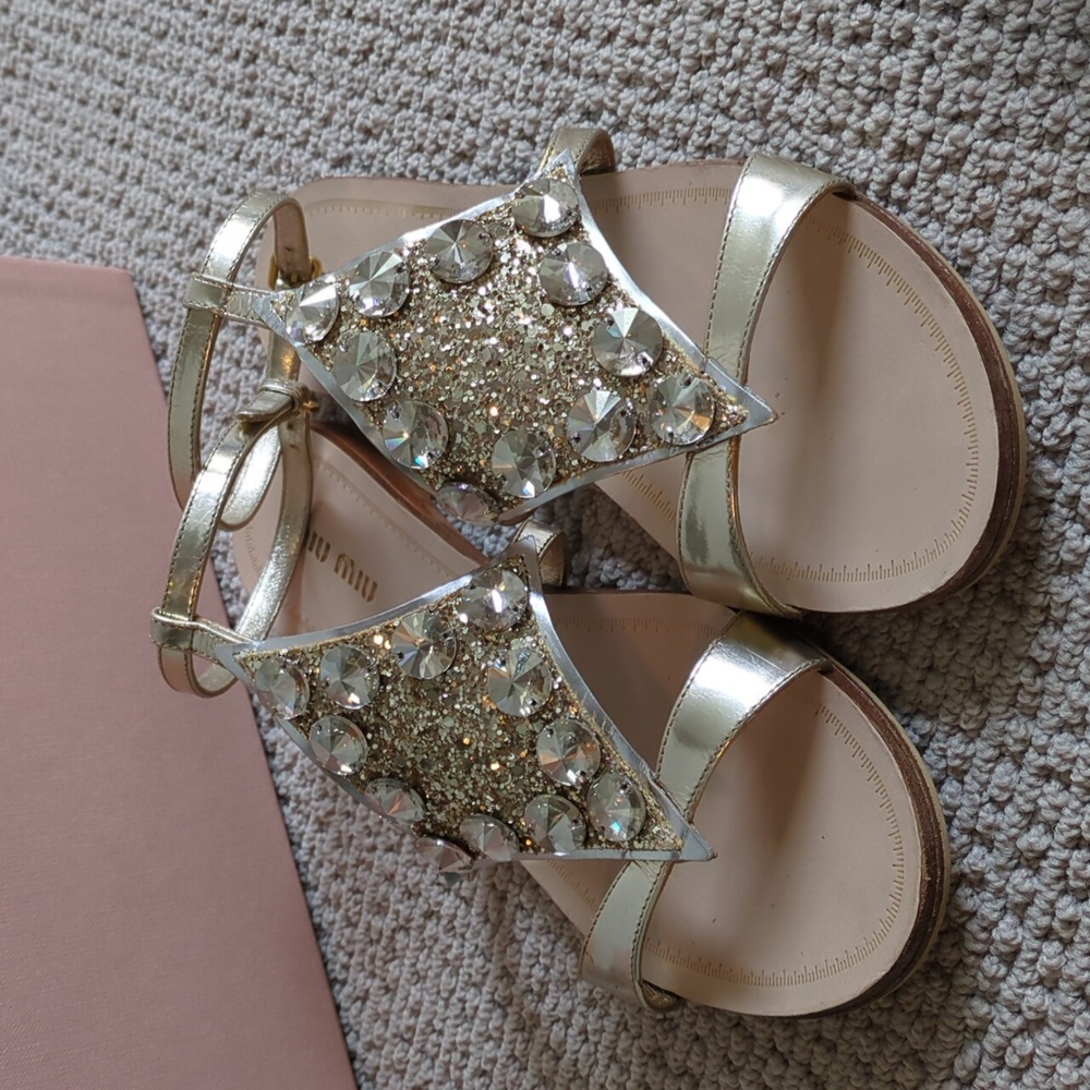 MIU MIU Silver glitter sandal IT37.5